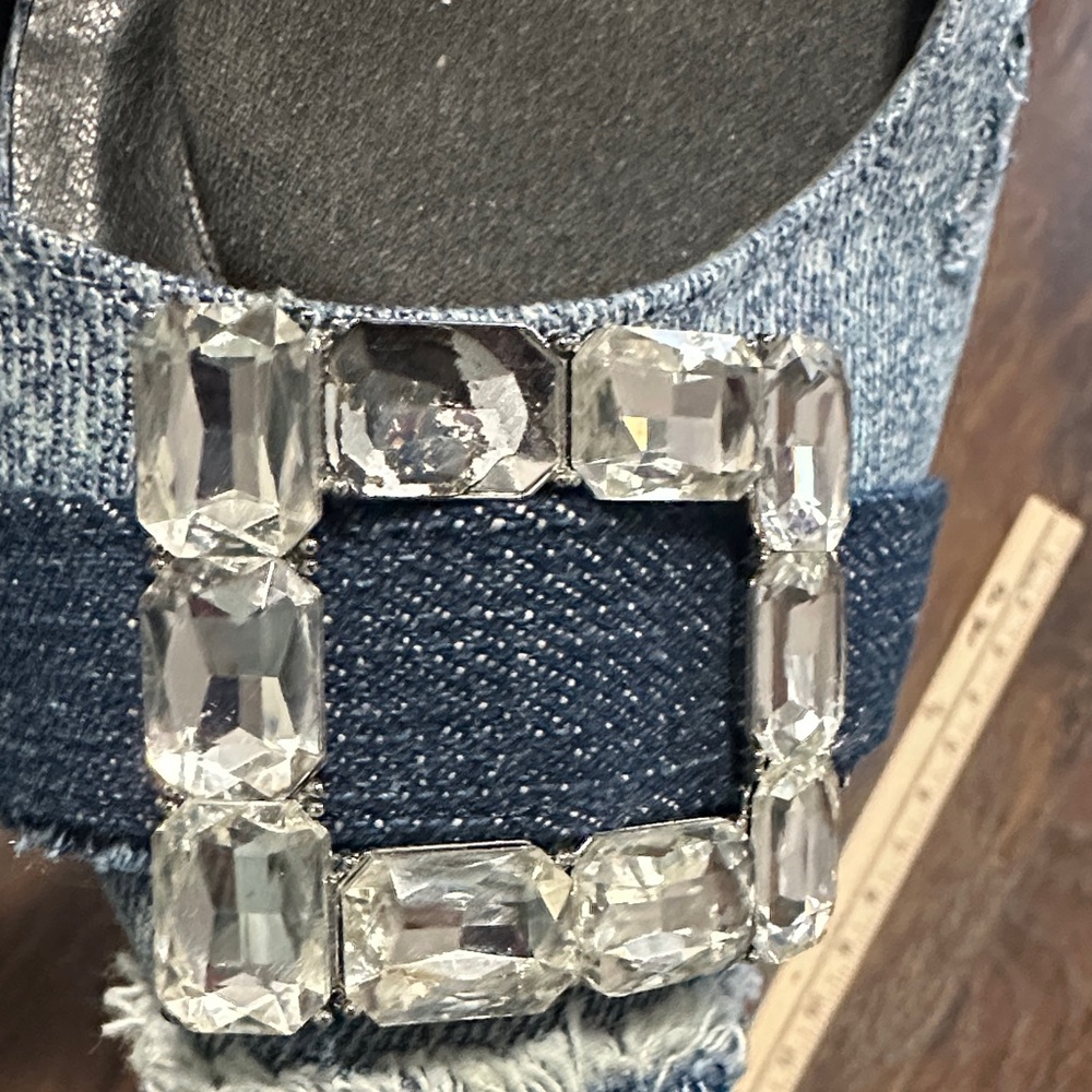 Steve Madden Distressed Denim Stiletto Heels with Crystal Buckle 11 - Picture 8 of 8
